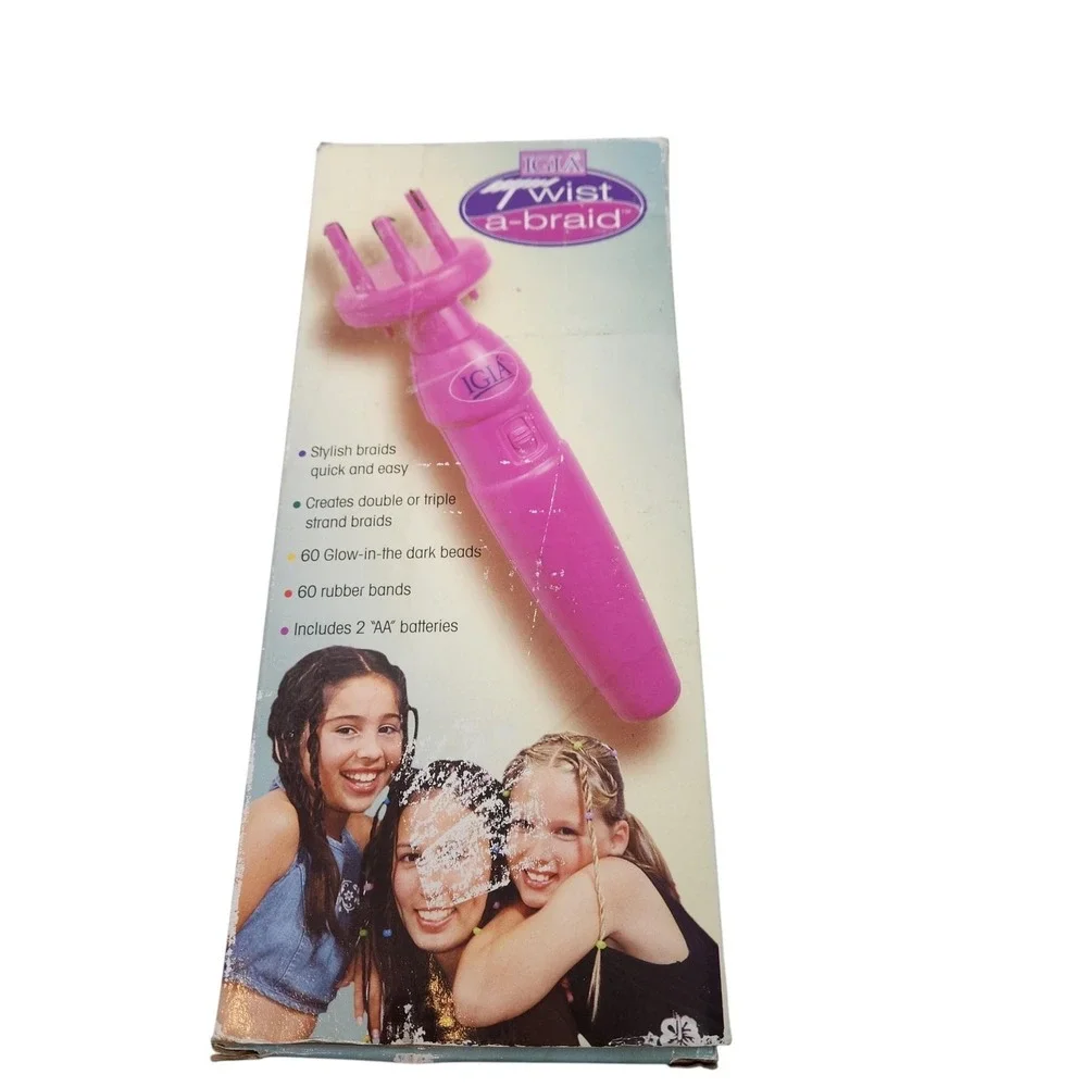 IGIA Twist-A-Braid Pink Cordless Hair Braider Styling Tool W/ Glow Beads & Bands